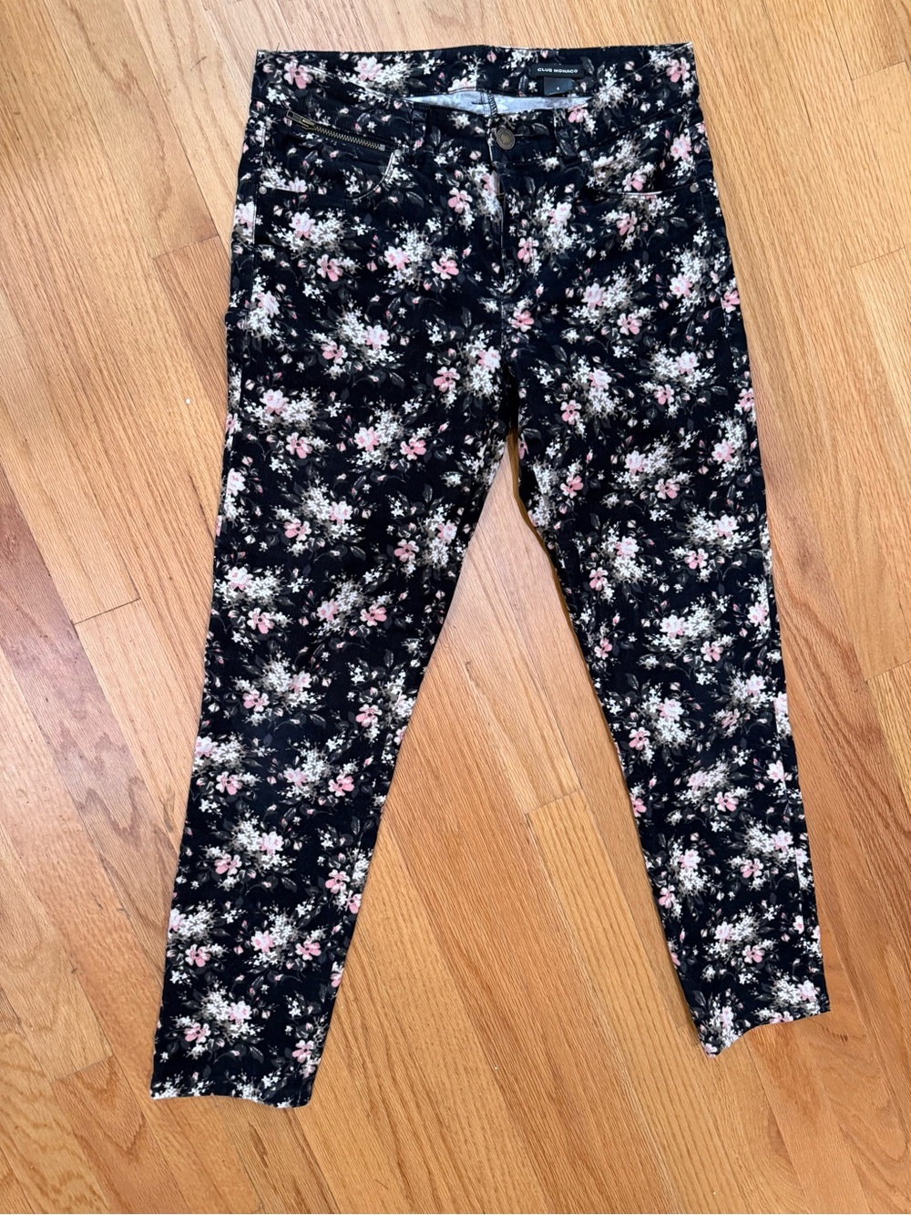 Club Monaco Festival Black Jeans with Pink and Cream Floral Print
